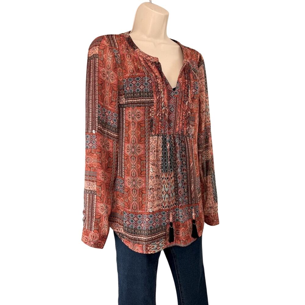 Pale Sky Orange Blue Bohemian style Top Silver threads Camisole Smocking V Neck - Picture 3 of 16